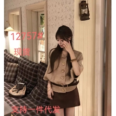 批发女秋冬季中古棕色针织上衣斗篷宽松<b class='q'>中袖</b>毛衣外套短裙套装