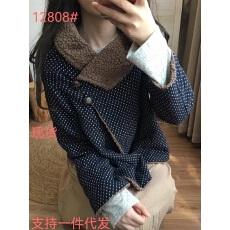 批发巨好看的初冬韩系高级小个子气质复古加绒加厚藏青色羊羔毛<b class='q'>外套</b>女