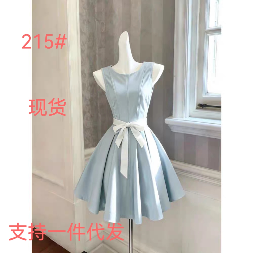블루스 달콤한 차 프랑스식 우아함 천 금빛 바람 vintage 미니 스커트 여름 레이스업 허리 수축 슬림해 보이는 드레스