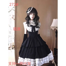 批发【樱花洛】洛丽塔千金风留洋大小姐Lolita黑白撞色蝴蝶结连衣裙<b class='q'>子</b>