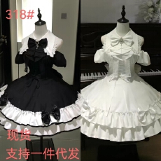 批发【黑白琴谱】<b class='q'>日系</b>doll感二次元少女Lolita设计感露肩显瘦<b class='q'>连衣裙</b>夏