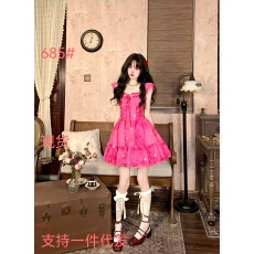 批发Bull0313【一个叁】树莓蛋糕 <b class='q'>玫</b><b class='q'>红</b>甜美刺绣扎染蓬蓬公主<b class='q'>连衣裙</b>短