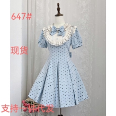批发日系Lolita设计感木耳边波点短袖<b class='q'>连衣裙</b>女夏季2026新款收腰显瘦裙