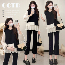 批发实拍2026开春新款孕妇装设计感宽松时尚假两件不规则百褶卫衣上衣