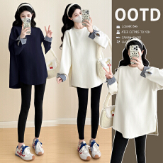 批发实拍孕妇装春季新款2026长袖假两件卫衣宽松中长款遮屁股T恤