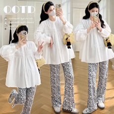 批发实拍春季新款孕妇白色衬衣宽松<b class='q'>百搭</b>长袖衬衣套装