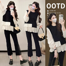 批发实拍2026开<b class='q'>春</b>新款孕妇装设计感宽松时尚假两件不规则百褶卫衣上衣