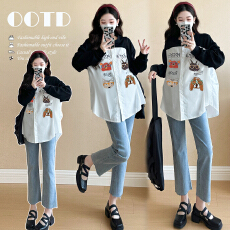 批发实拍<b class='q'>春</b>季新款卡通圆领宽松孕妇衬衣上衣