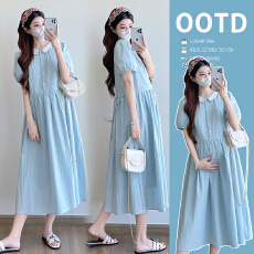 批发实拍xian 2026<b class='q'>孕妇装</b>夏季新款法式明线小翻领气质<b class='q'>孕妇</b><b class='q'>连衣裙</b>