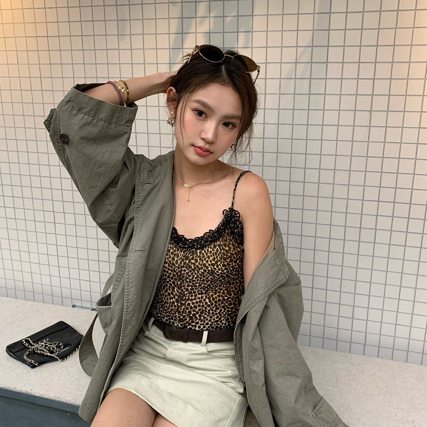 레오파드 무늬 파티 rare zz 100 명 실크 뽕나무 누에 실크 레오파드 무늬 프린트 호흡 센스 레이스 슬립 여성