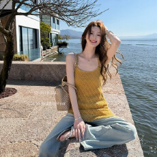 批发春夏2026新款韩系蕾丝斜格<b class='q'>不规则</b>吊带小衫连衣裙