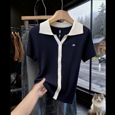 批发学院风撞色Polo领针织开衫女2026<b class='q'>夏</b>季新款设计感后背镂空短袖上衣