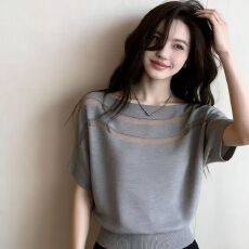 批发法式小资别致黑色镂空短袖针织衫女<b class='q'>夏</b>季薄款独特漂亮巨好看的上衣