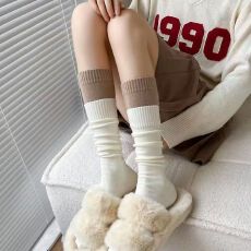 批发袜子女小腿<b class='q'>袜</b>ins小红书同款网红双<b class='q'>袜</b>口<b class='q'>袜</b>及膝<b class='q'>袜</b>春秋拼接堆堆长<b class='q'>袜</b>
