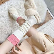 批发袜子女小腿袜ins小红书同款网红双袜口袜及膝袜春秋拼接堆堆长袜