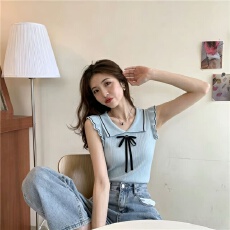 批发实拍实价 夏装新款<b class='q'>甜美</b>简约通勤修身显瘦无袖上衣小飞袖背心