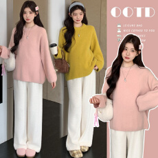 批发实拍孕妇毛衣秋<b class='q'>冬</b>加厚浣熊绒长袖打底衫孕妇毛绒裤孕妇裤阔腿裤