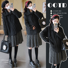 批发实拍现 孕妇毛衣套装慵懒风毛衣外套<b class='q'>冬</b>季复古格子百褶孕妇半身裙