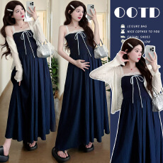 批发实拍现 孕妇连衣裙夏季花边假两件拼接显瘦孕妇裙+杏色<b class='q'>针织衫</b>夏款