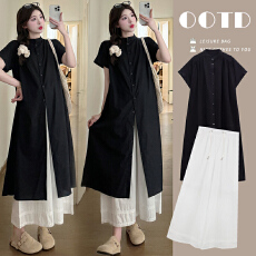 批发实拍有货<b class='q'>孕妇</b><b class='q'>连衣裙</b>夏季宽松黑色衬衫裙两款超出片叠穿<b class='q'>孕妇</b><b class='q'>裤裙</b>