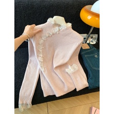 批发蕾丝花边半高领长袖针织衫女<b class='q'>秋</b>冬新款时尚钉珠气质打底衫毛衣