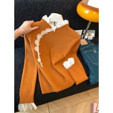 批发蕾丝花边半高领长袖针织衫女<b class='q'>秋</b>冬新款时尚钉珠气质打底衫毛衣