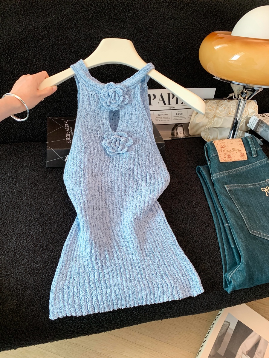 여름 새로운 달콤함 품격 3 차원 기타 레이스업 디자인 센스 행침 목 조끼 슬립