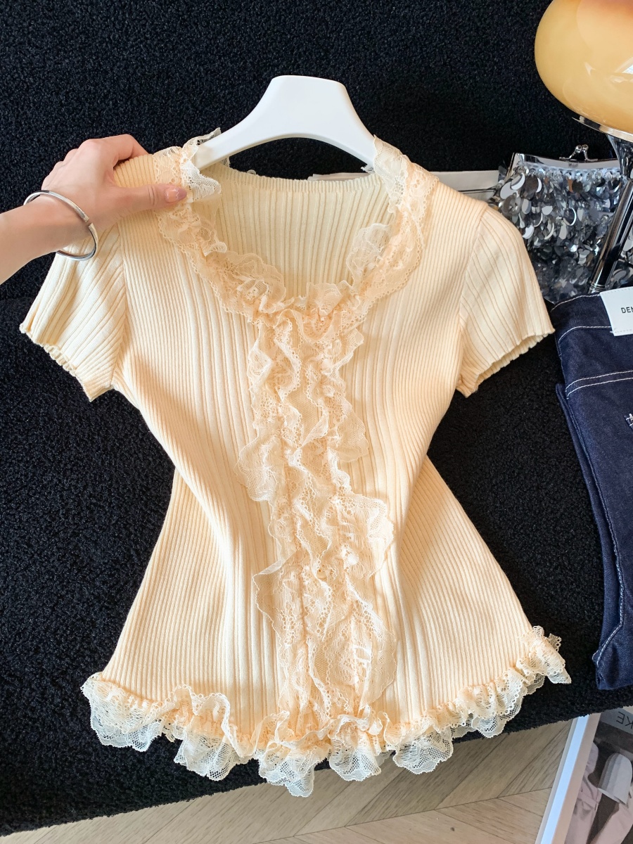 여름 새로운 레이스 레이스 패치워크 슬림해 보이는 다용도 Chic 개성 고급 센스 맨위 니트 스웨터