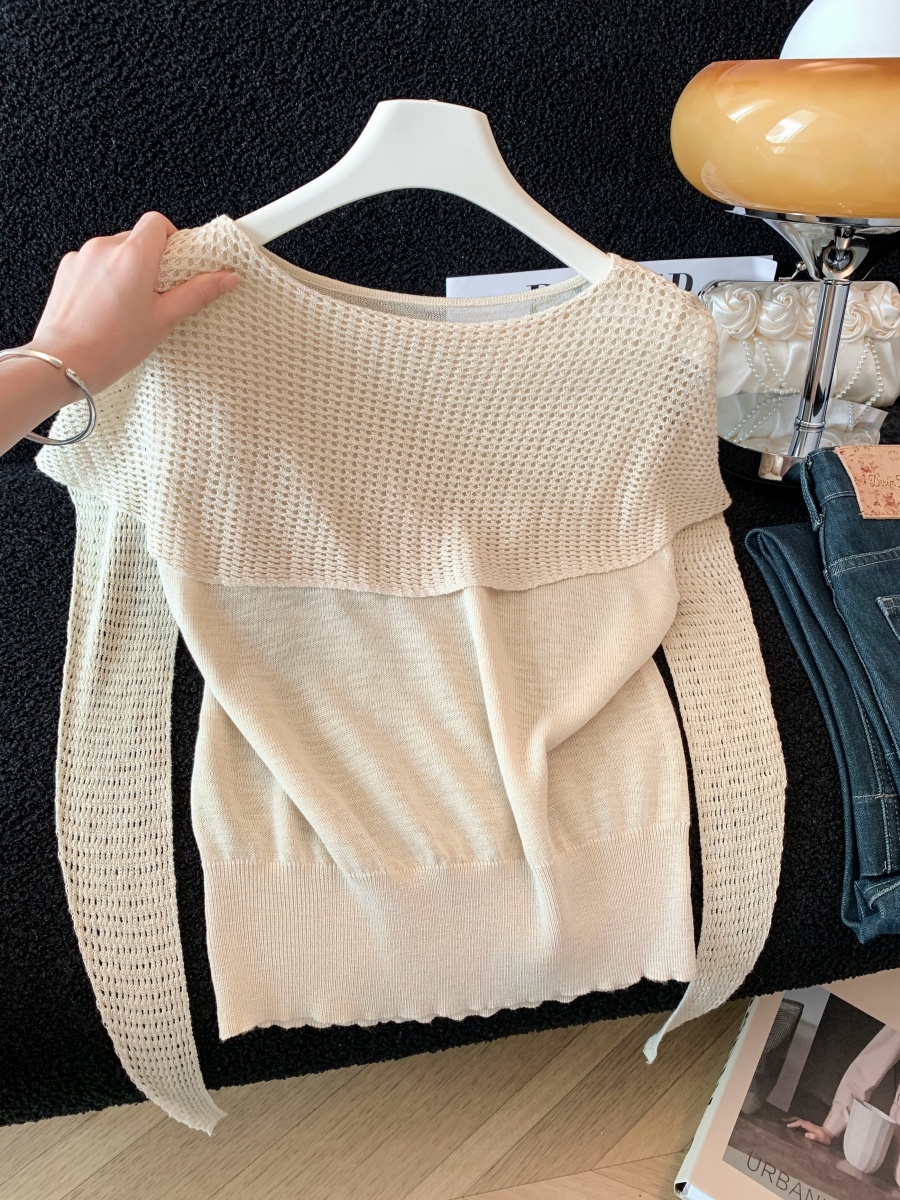 프랑스식 품격 미니멀리즘 홀로우 아웃 디자인 센스 신축성 몸매 가꾸기 슬림해 보이는 다용도 외국 가스 연령 감소 니트 스웨터 맨위