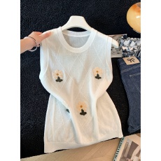 批发韩系花朵刺绣针织背心女夏外穿叠穿百搭无袖T恤上衣