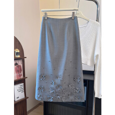 批发实拍 春夏<b class='q'>新款</b>立体花朵装饰中长款职业包臀半身裙显瘦优雅通勤裙