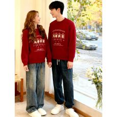 批发2026马年本命年衣服圆领针织情侣装新年过年外穿上衣红色毛衣外套