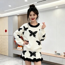 批发慵懒风气质<b class='q'>甜美</b>蝴蝶花边毛衣短裙女装2026春季新款法式绝美套装裙