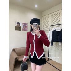 批发法式温柔珍珠花边拼接<b class='q'>针织衫</b>女秋冬洋气质复古叠穿百内搭打底上衣