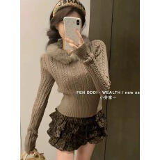 冬上新Hers简约日常可拆卸毛毛领麻花保暖毛衣配可拆卸毛毛