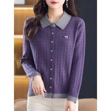 批发翻领羊毛针织开衫女2025秋季新款<b class='q'>妈妈</b>装宽松外搭时尚时髦<b class='q'>毛衣</b>外套