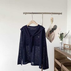 批发2025年秋季新款圆领<b class='q'>条纹</b><b class='q'>针织衫</b>女宽松百搭休闲长袖防晒上衣+披肩