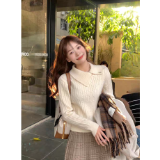 批发切糕自制小个子秋冬冬季上衣女内搭白色翻领毛衣外套<b class='q'>修身</b>针织衫