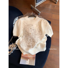 批发轻奢高级老钱风星座刺绣短袖套头针织<b class='q'>衫</b>