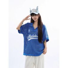 批发流行国潮 <b class='q'>夏</b>季设计感镂空网眼设计感美式运动风宽松翻领短袖T恤