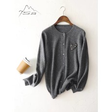 批发璀璨钉钻~羊绒开衫<b class='q'>女</b>100纯山羊绒2025毛衣重工薄款圆领针织外套