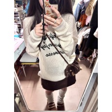 批发白色字母<b class='q'>镂空</b><b class='q'>针织</b><b class='q'>罩衫</b>女2026春夏新款宽松长袖防晒衫潮