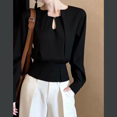 批发黑色不规则长袖衬衫女春装2026春季新款小众不撞款高级感气质