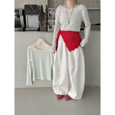 批发好搭撞色条纹长袖针织衫t恤女春设计感气质修身打底针织上衣