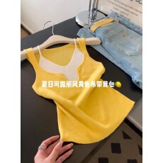 批发多巴胺撞色假两件吊带背心女夏外穿辣妹修身运动美背内搭无袖上衣