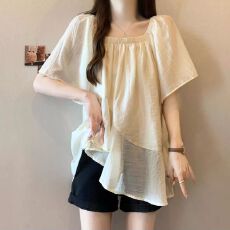 批发法式<b class='q'>不规则</b>超仙短袖<b class='q'>雪纺衫女</b>夏大码胖mm独特超好看娃娃衫流行上衣