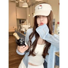 批发蓝色薄款开衫女夏季新款配吊带外搭防晒罩衫镂空针织外套短款上衣