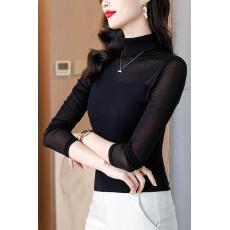 批发2026秋冬<b class='q'>加绒</b>加厚修身显瘦高领时尚百搭网纱拼接洋气长袖<b class='q'>打底衫</b>女