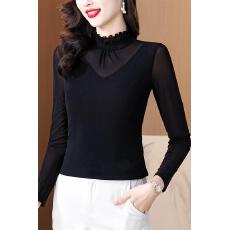 批发2026冬季<b class='q'>加绒</b>加厚新品蕾丝网纱荷叶边修身百搭洋气高领<b class='q'>打底衫</b>