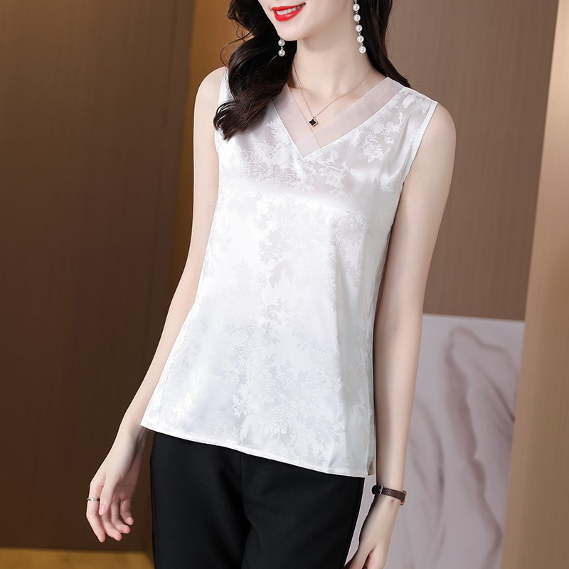 새틴 V넥 만나는 조끼 여성 외출용 루즈핏 캐미솔 정장 인사이드 가져 가라. 어머니 드레스 화이트 민소매 티셔츠 트렌디